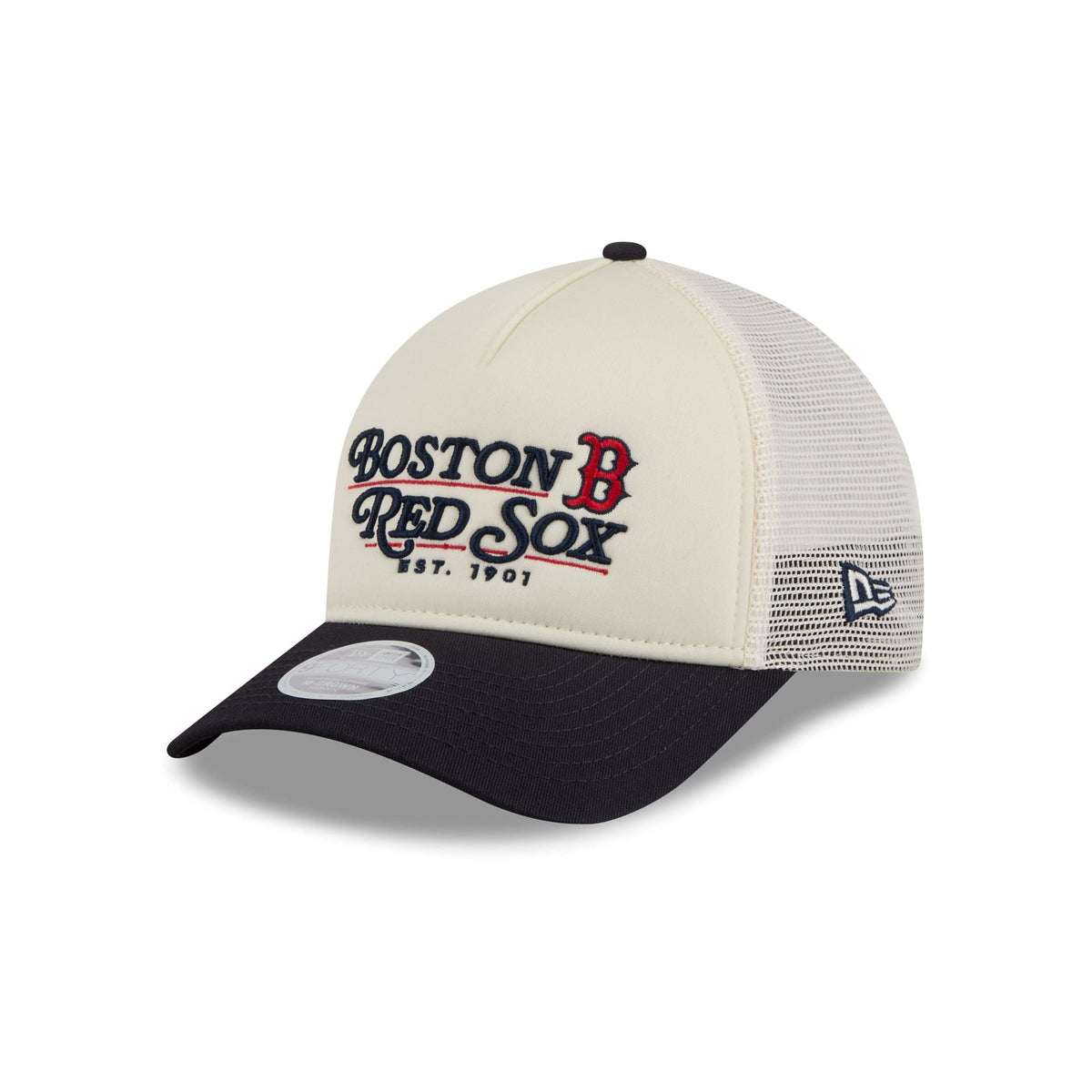 Boston Red Sox Retro Chrome Women's White 9FORTY M-Crown A-Frame Trucker Hat