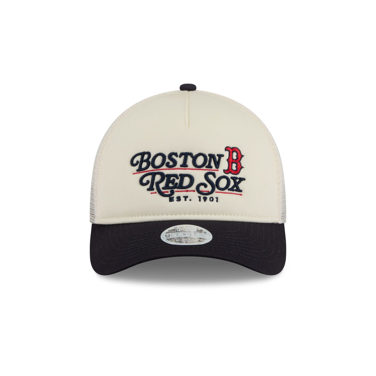 Boston Red Sox Retro Chrome Women's White 9FORTY M-Crown A-Frame Trucker Hat